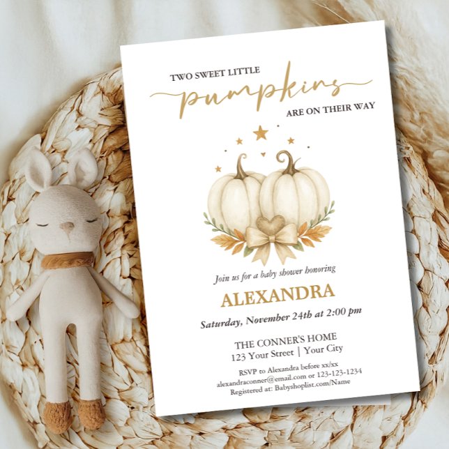 Invitación Dos Pequeñas Calabazas Boho Chic Fiesta de Gemelos (Subido por el creador)
