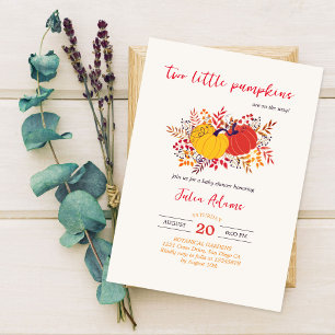 Invitación Dos pequeñas calabazas caen twin baby shower