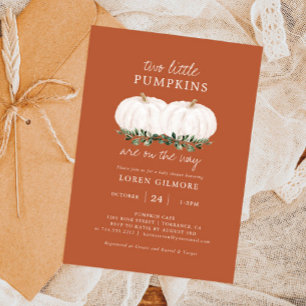 Invitación Dos pequeñas calabazas gemelas Baby Shower