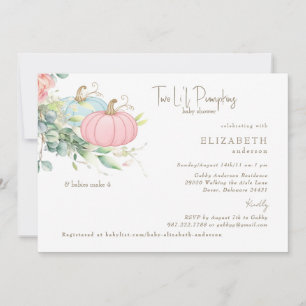 Invitación Dos pequeñas calabazas gemelas Pink & Blue Baby Sh