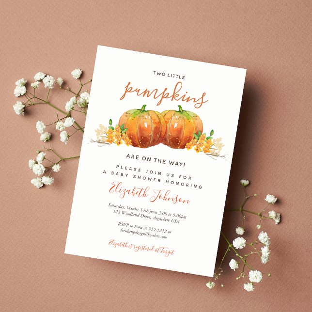 Invitación Dos pequeñas calabazas invitan a Baby Shower (Subido por el creador)
