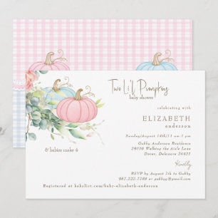 Invitación Dos pequeñas calabazas rosa y azul Baby Shower