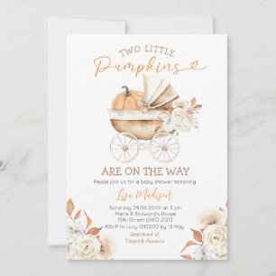 Invitación Dos pequeñas calabazas Stroller Floral Baby Shower