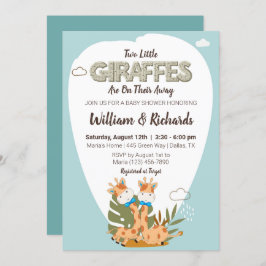 Invitación dos pequeñas jirafas Agua jirafa ducha bebé
