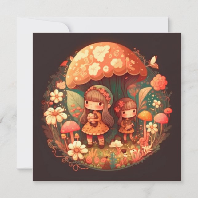 Invitación Dos pequeñas y lindas niñas elfas (Anverso)