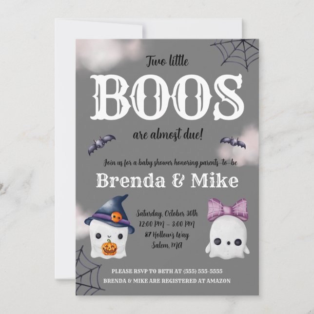 Invitación ¡Dos pequeños BOOS están casi vencidos! Baby Showe (Anverso)