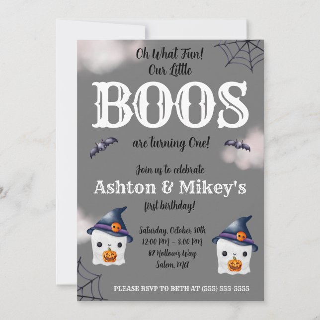 Invitación ¡Dos pequeños BOOS están llegando a la 1! Fantasma (Anverso)