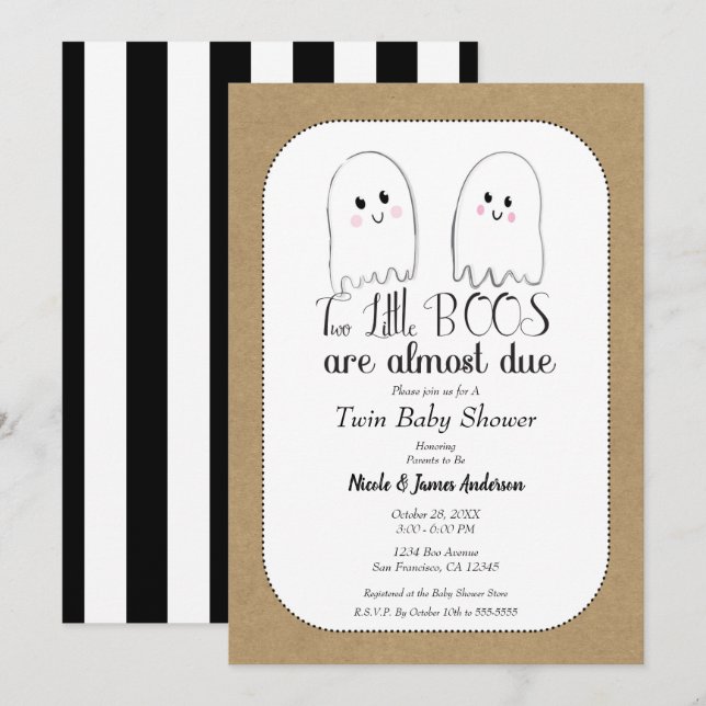Invitación Dos pequeños BOOS gemelos fantasean Halloween Baby (Anverso / Reverso)