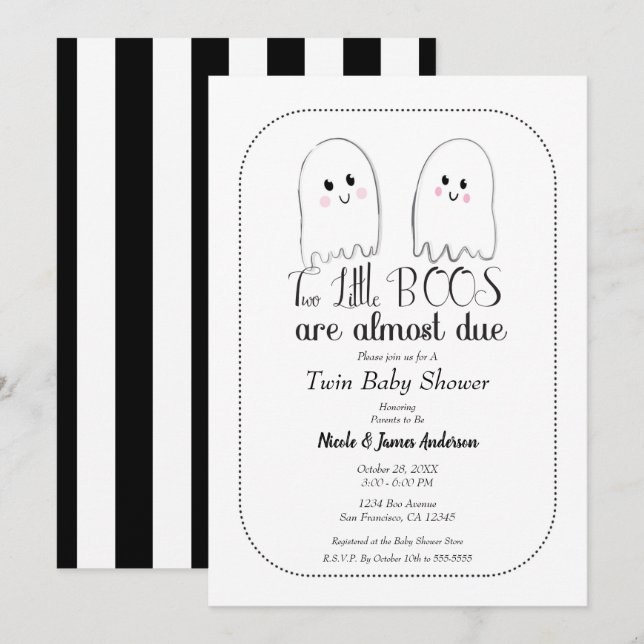 Invitación Dos pequeños BOOS gemelos fantasean Halloween Baby (Anverso / Reverso)