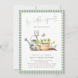 Invitación Dos Pequeños Brotes Gemelos Sage Gingham Baby Show