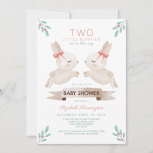 Invitación Dos pequeños conejitos Chicas gemelos Baby Shower