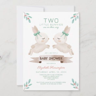 Invitación Dos pequeños conejitos gemelos Baby Shower