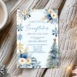 Invitación Dos Pequeños Copos de Nieve Gemelos de Invierno Ba