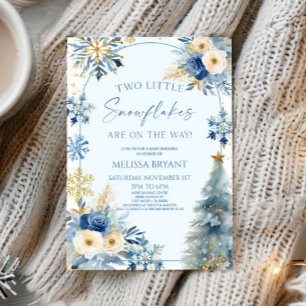 Invitación Dos Pequeños Copos de Nieve Gemelos de Invierno Ba