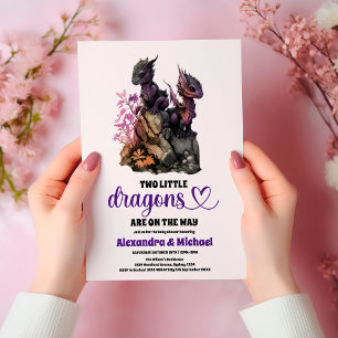 Invitación Dos pequeños dragones gemelos ducha bebé