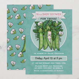 Invitación Dos pequeños gemelos de guisantes dulces invitan a