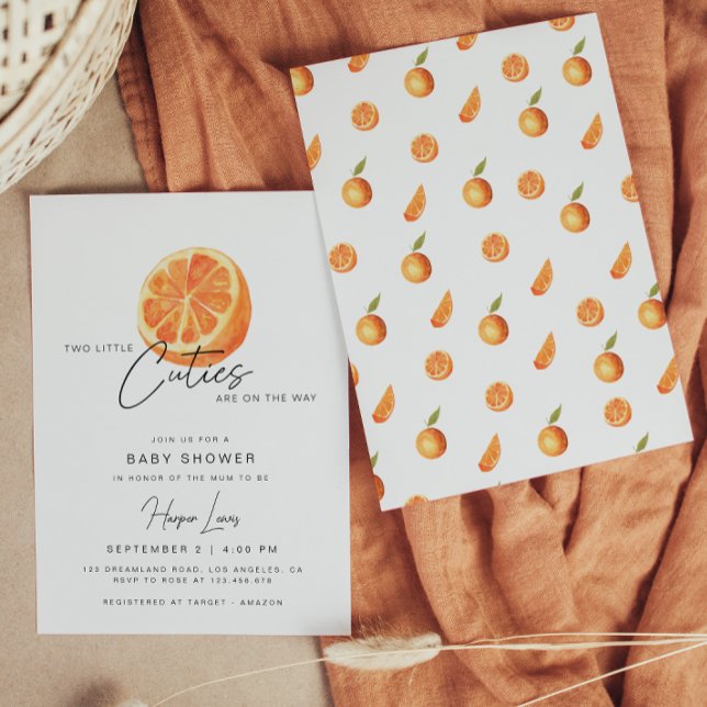 Invitación Dos pequeños Naranjas de Baby Shower gemelos (Subido por el creador)