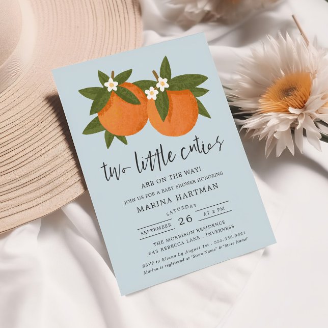 Invitación Dos pequeños Naranjas gemelos Baby Shower Blue (Subido por el creador)