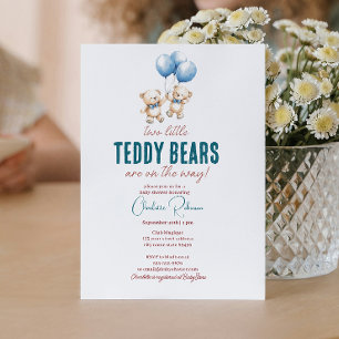 Invitación Dos pequeños osos de peluche Baby Shower gemelos