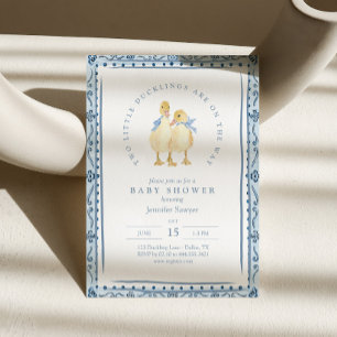Invitación Dos Pequeños Patitos Clásico Gemelos Niño Baby Sho