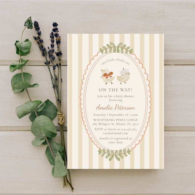 Invitación Dos Pequeños Pollitos Gemelos Shower de Bebé Acuar (Subido por el creador)