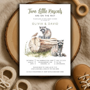 Invitación Dos pequeños Rascals Baby Raccoon Twins Baby Showe