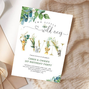 Invitación Dos Pequeños Salvajes Cumpleaños de Gemelas Animal