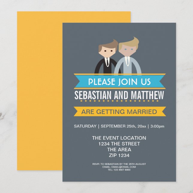 Invitación Dos Personalizados de Grooms Boda tema gay (Anverso / Reverso)