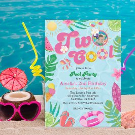 Invitación Dos piscinas tropicales frescas verano 2 cumpleaño