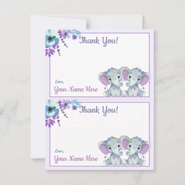 Invitación Dos por página Gracias Cards Elephant Twower (Anverso)