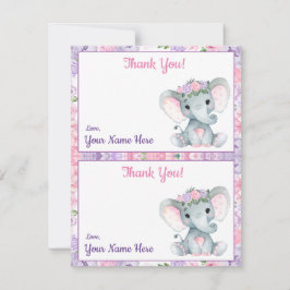 Invitación Dos por página Gracias Cartas Elephant Púrple Pink