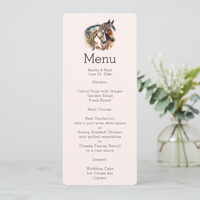 Invitación Dos preciosos menús de caballos del Boho Occidenta (Anverso de pie)