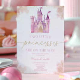 Invitación Dos princesas castillos gemelos Baby Shower