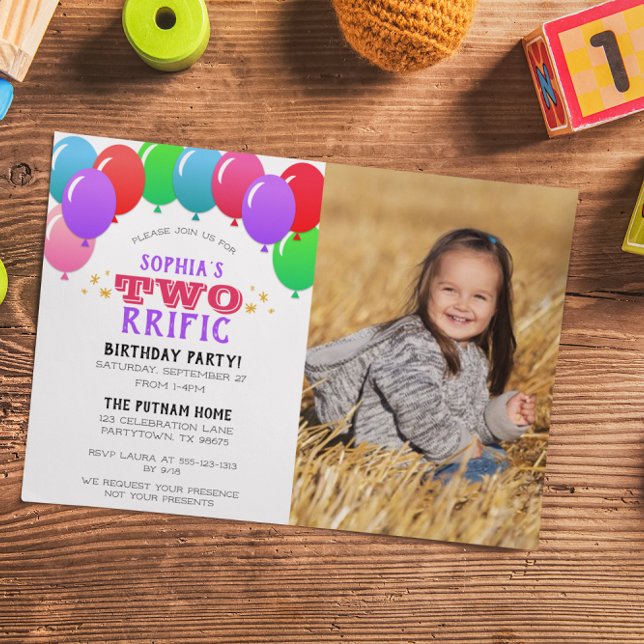 Invitación Dos racionales globos de segundo cumpleaños foto m (Subido por el creador)