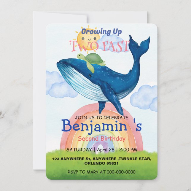 Invitación Dos rapidas tortugas arcoiris Cute Pescado de ball (Anverso)