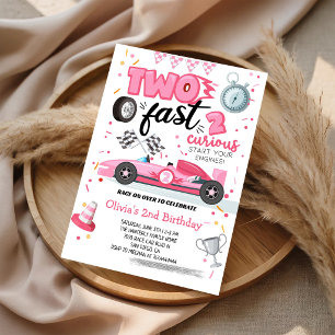 Invitación Dos rápidos 2 curiosos coche de carreras rosa cump