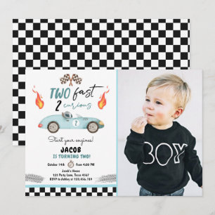 Invitación Dos Rápidos 2 Curiosos Fiestas Race Car 2º Cumplea