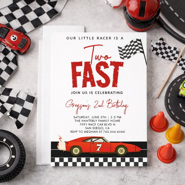 Invitación Dos rápidos autos de carrera Niño Fiesta de cumple (Two Fast Race Car Boy 2nd Birthday Party Invitation
)