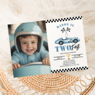 Invitación Dos Rápidos Autos de Carreras Azules Foto Niño Cum