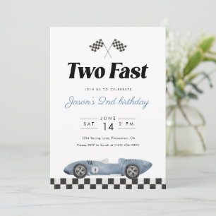 Invitación Dos rápidos Cumpleaños Vintage Coche de Carreras A
