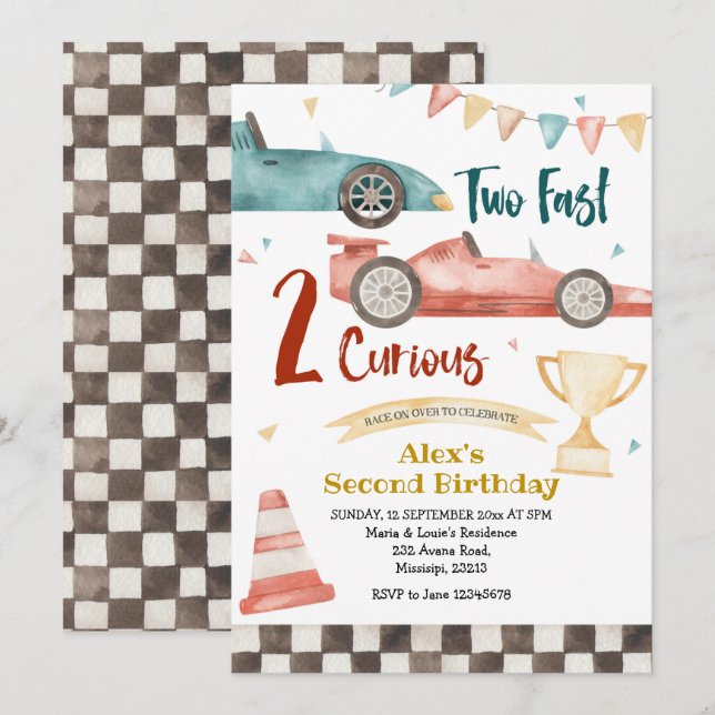 Invitación Dos Rápidos Dos Curiosos Carreras (Anverso / Reverso)