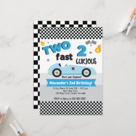 Invitación Dos Rápidos Dos Curiosos Racecares Azules Cumpleañ