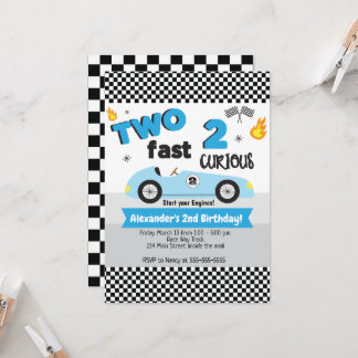 Invitación Dos Rápidos Dos Curiosos Racecares Azules Cumpleañ
