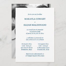 Invitación Dos recepciones españolas Minimalistas azul y blan