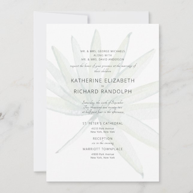 Invitación Dos recintos tropicales blancos ambos padres Boda (Anverso)