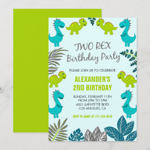 Invitación Dos rex chico de fiesta cumpleaños de dinosaurio 2