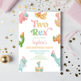 Invitación Dos Rex Dinosaur 2º Segundo Partido de Cumpleaños