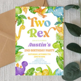 Invitación Dos Rex Dinosaur 2º Segundo Partido de Cumpleaños