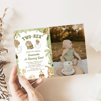 Invitación Dos Rex Dinosaur Boy 2º Fiesta de cumpleaños