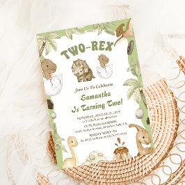 Invitación Dos Rex Dinosaur Boy Segundo Fiesta de Cumpleaños